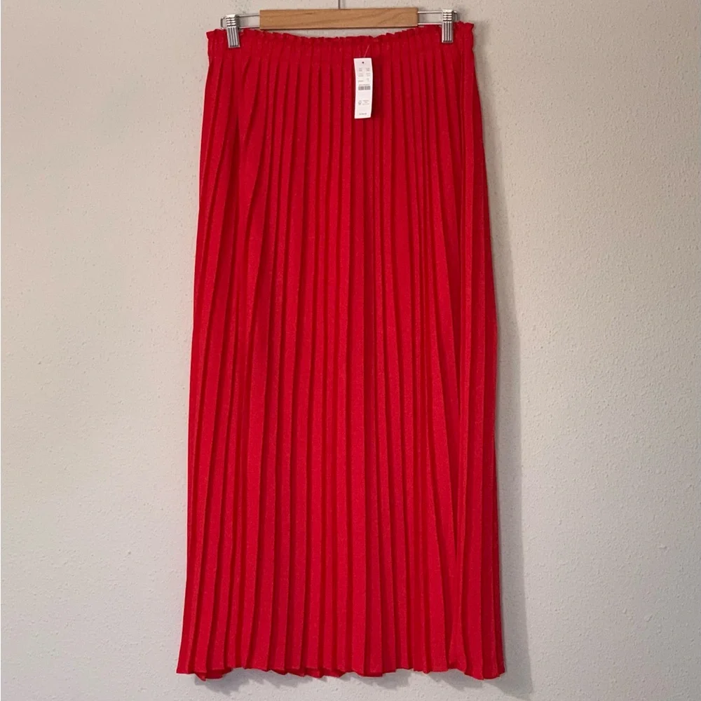 J. Crew Red Pleated Maxi Skirt